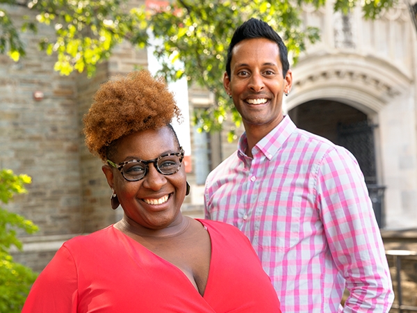 Marla Love and Vijay Pendakur outside Willard Straight Hall.