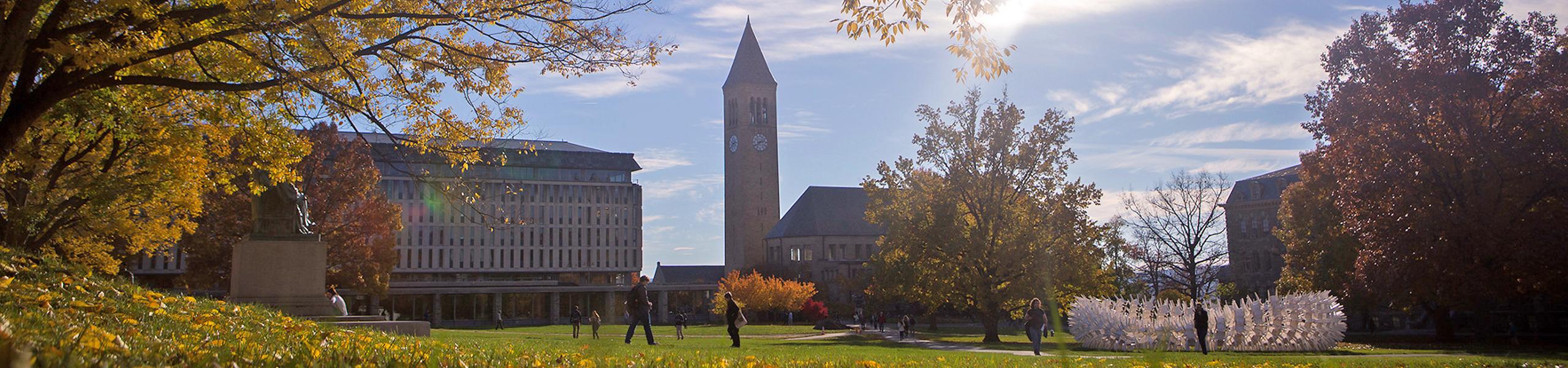 Cornell Campus in the Fall, with McGraw Tower as the focus
